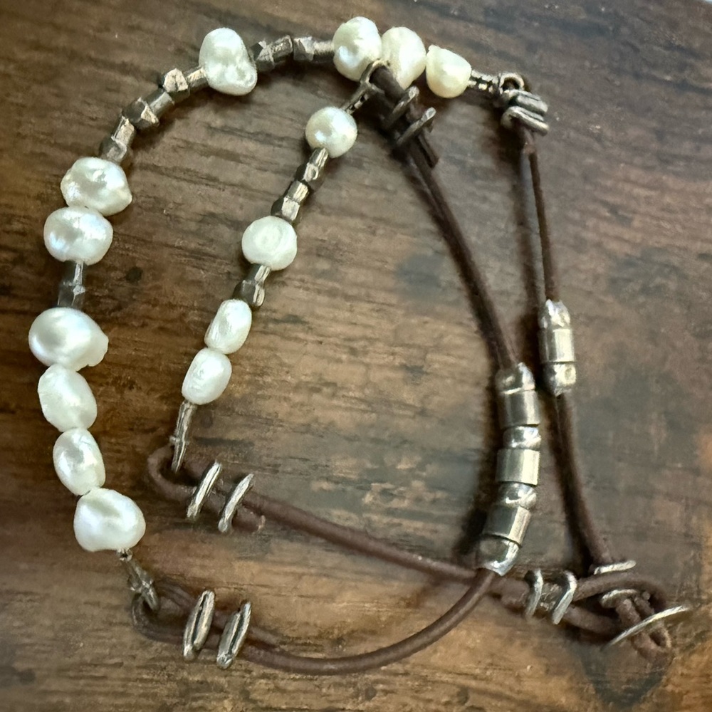 Silpada Freshwater Pearl, Sterling Silver & Braided Leather Necklace & Bracelet - Picture 6 of 16